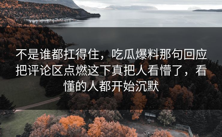 不是谁都扛得住,吃瓜爆料那句回应把评论区点燃这下真把人看懵了,看懂的人都开始沉默 不是谁都扛得住,吃瓜爆料那句回应把评论区点燃这下真把人看懵了,看懂的人都开始沉默